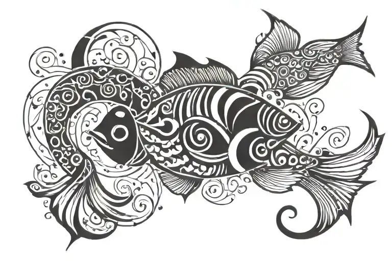 Pices Fish Swimming Around Each Other With Love Time Forever Peace In A Finger 8