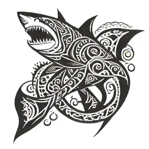 Tattoo Of Shark With Traditional Tribal Looks For All Around Half Sleeves