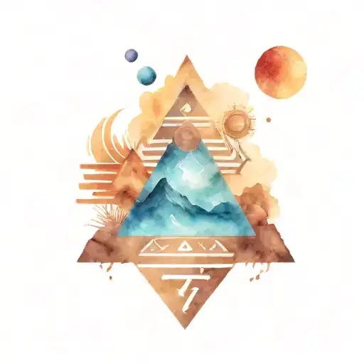 A Rock And Metal Themed Tattoo With Aztec Motifs And Cosmic Elements Intertwined