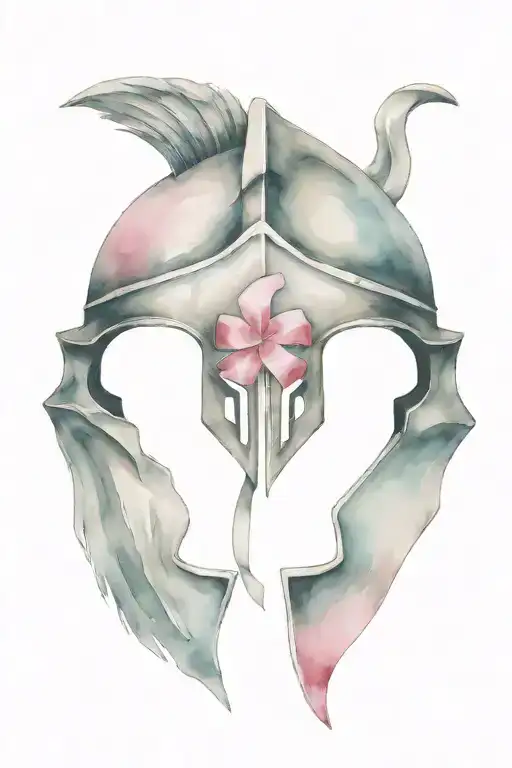 Spartan Helmet With Breast Cancer Ribbon Wrapped Together