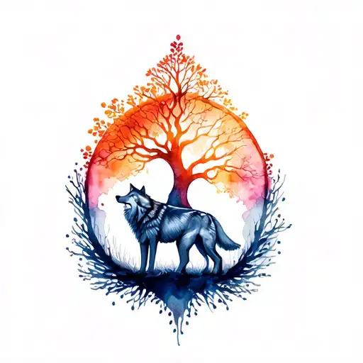 Wolf With Tree Of Life Surrounded