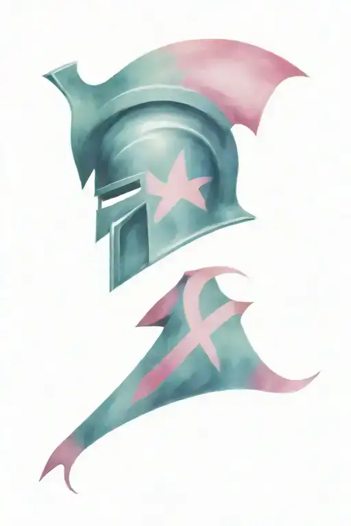 Spartan Helmet With Breast Cancer Ribbon Intertwined