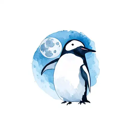 Create A Minimalist Drawing Of A Penguin Holding A Moon