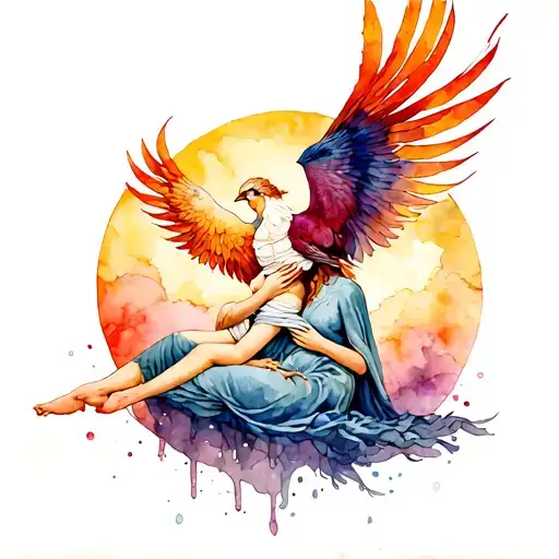 Phoenix Bird Carrying Bandaged Woman Passed Out