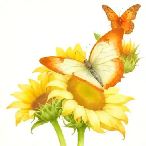 A Monarach Butterfly On A Sunflower With A Red Cardinal