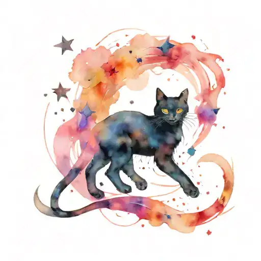 Black Cat Surrounded By Space Surrounded