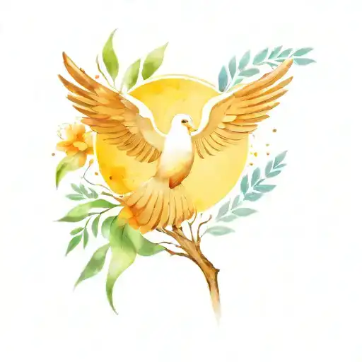 Roman Catholic Cross With Dove Hand Coming From The Heaven And An Olive Branch