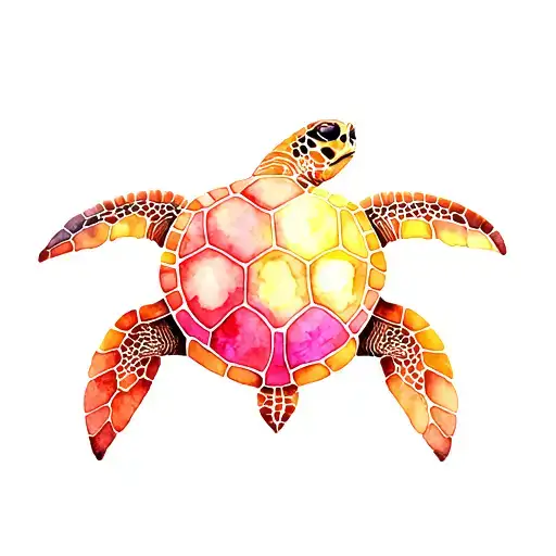 Sea Turtle With Open Spots On The Shell For Different Counries Flags