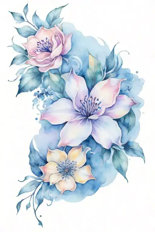 A Watercolor Tattoo For Ankle And Leg With Fire On Bottom Around The Ankle And Flowers And Water