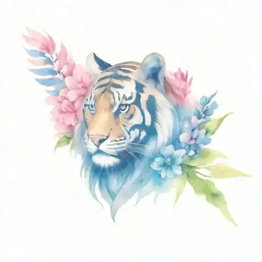 Tiger Eagle And Flowers