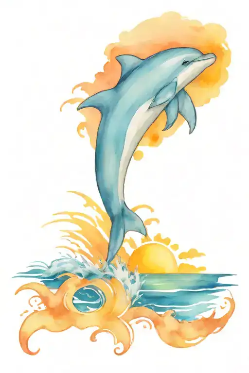 Memorial Tattoo Sunset With Dolphin Jumping