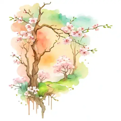 Cherry Blossom Forest Scene