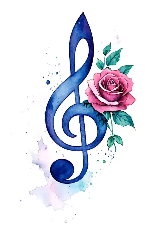 Treble Clef With Staff Intertwined And A Rose Intertwined