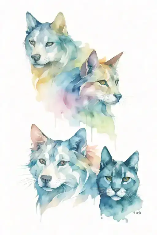 Big Dog Face And Small Silhouettes Of 3 Cats And 2 Dogs