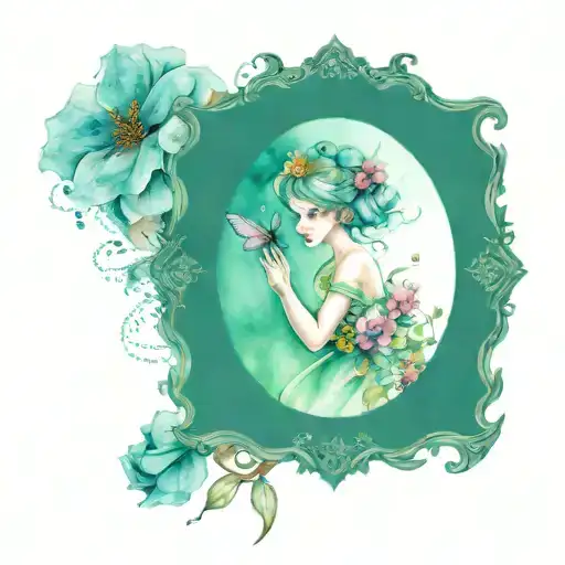 Fairy With Vintage Picture Frame Covered In Flowers