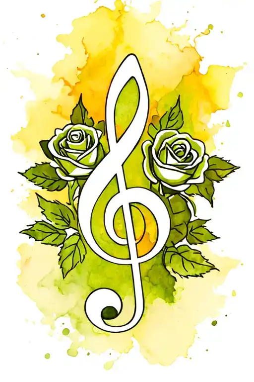 Treble Clef With A Staff And Rose Wrapped