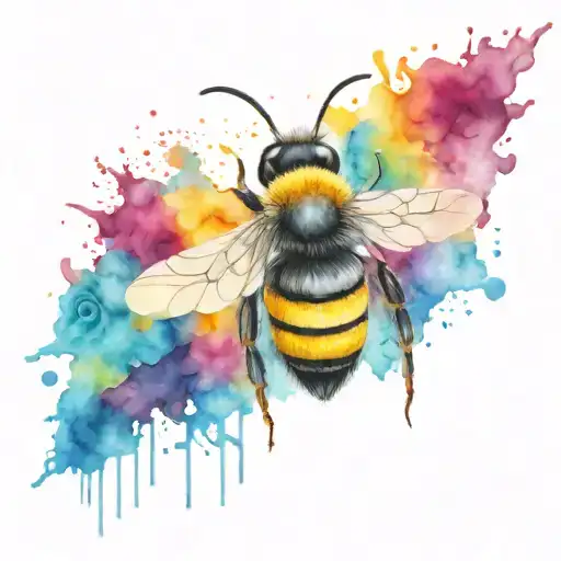 An Intricate Design Of A Worker Bee Surrounded By Colorful Yarn And Paint Splatters