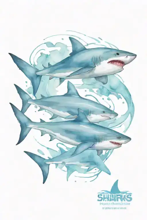 Sharks Swimming With Fish And Manta Rays