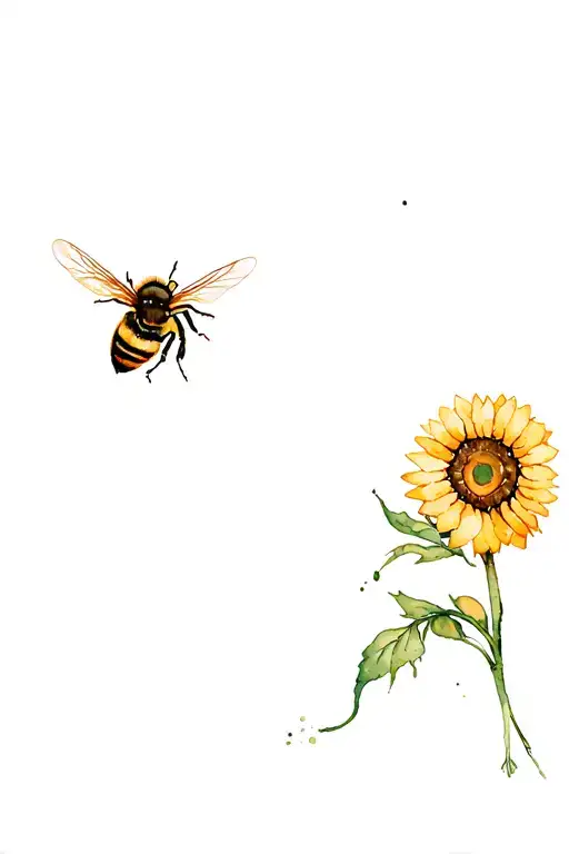 A Bee Hovering Over A Sunflower