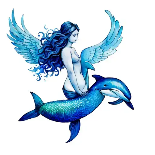 Mermaid Angel With Dolphins
