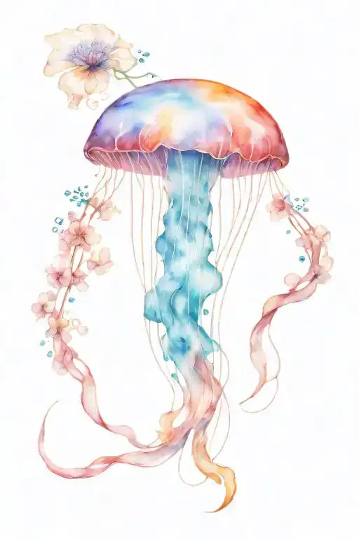 Jelly Fish With Flowers And Ocean