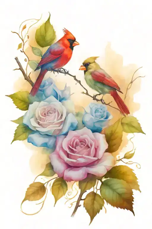 Roses With Cardinal Flying