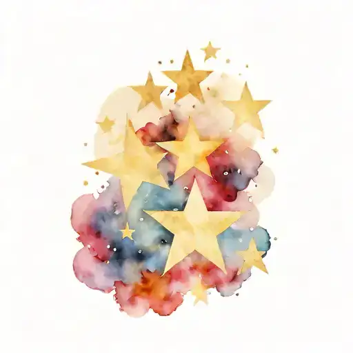 Two Golden Stars With Black And Blue Stains Of Color In The Foreground