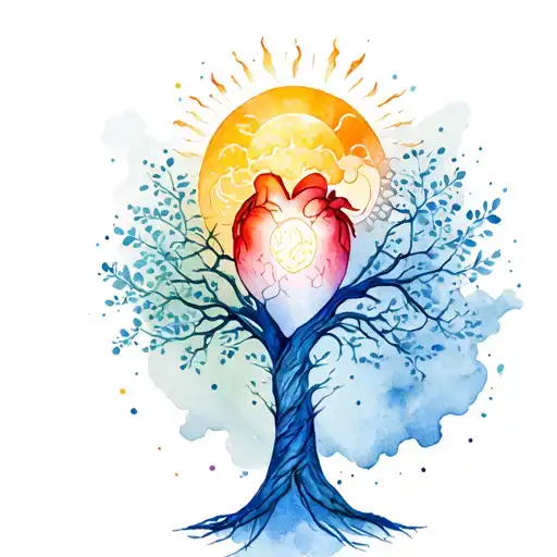 Balance With Tree Pillar Containing A Heart A Brain A Sun And A Moon