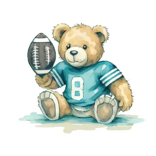 Teddy Bear Wearing A Football Player Uniform And About To Throw A Football
