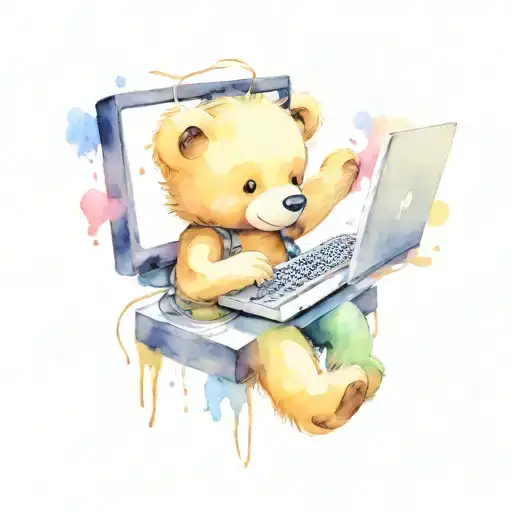 Teddy Bear Playing On A Computer