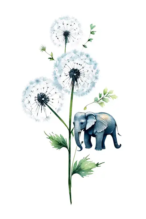 Flower Dandelion With Elephant And Embroidery