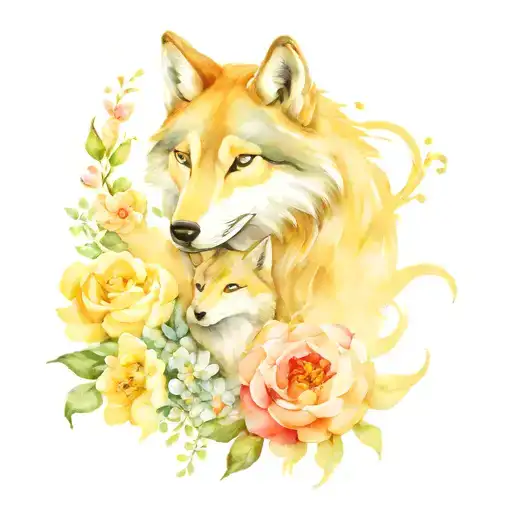 Wolf And She-wolf Together In Flowers Love And Infinity