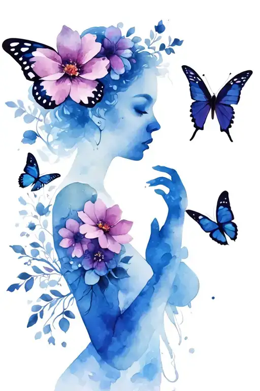 Flowers And Butterflies Surrounding Sensual Silhouette