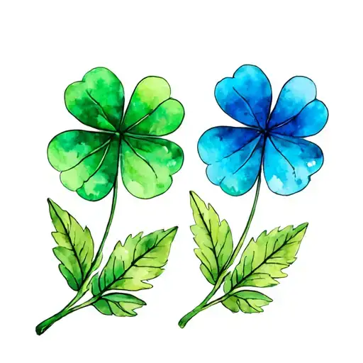Clover With Tree Leaves One Green One Blue And One Pink