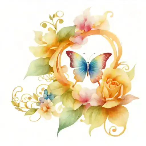 Butterfly With A Floral Cross Design Intertwined With Outdoor Elements