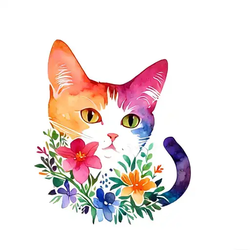 Cat Sillouette With Flowers Growing