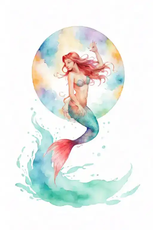 A Mermaid Swimming To The Surface Wanting To Touch The Moon