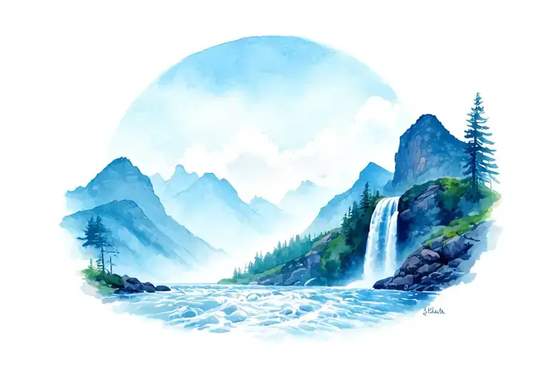 River Flowing From Mountains Into A Waterfall