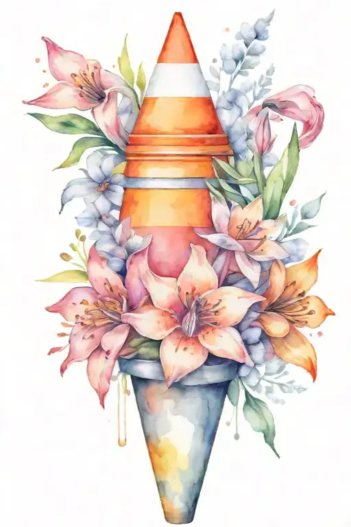 Traffic Cone With Narcissist Flowers