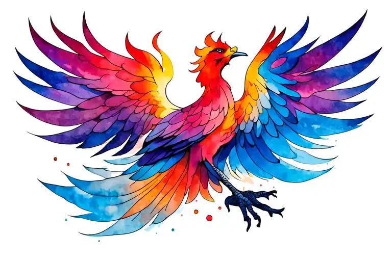 Simple Fine Line Pheonix With Watercolour Looking Flame