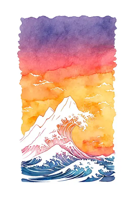 Mountains And Ocean Waves Line