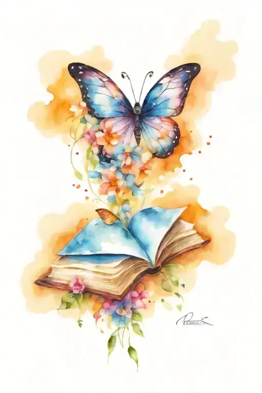 Open Book With Flowers And Butterfly's Coming Out Of It