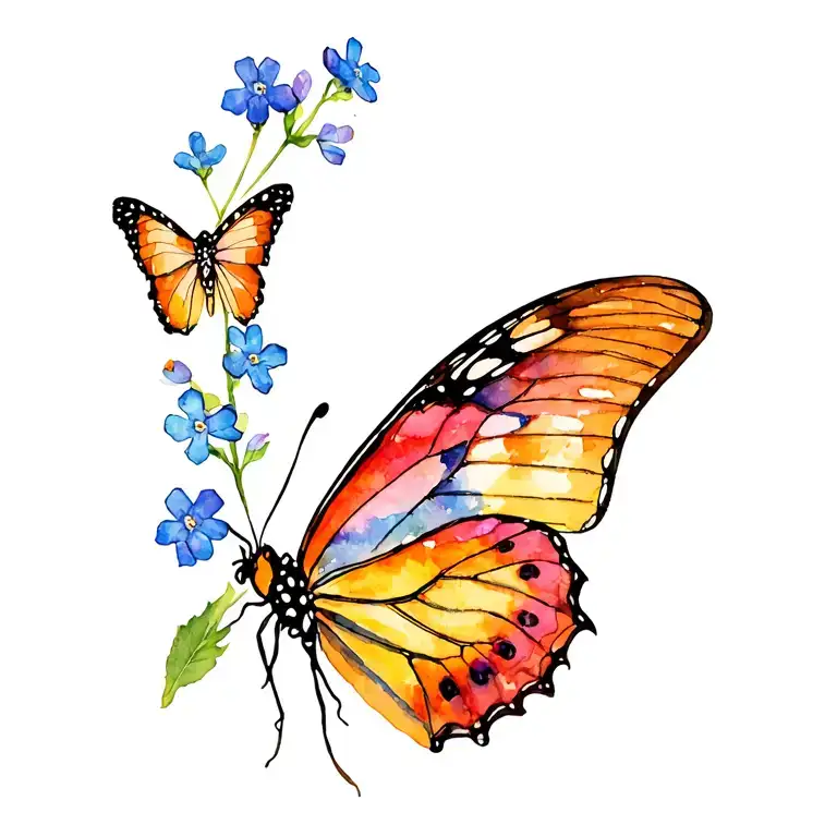 Butterfly And Forget Me Nots