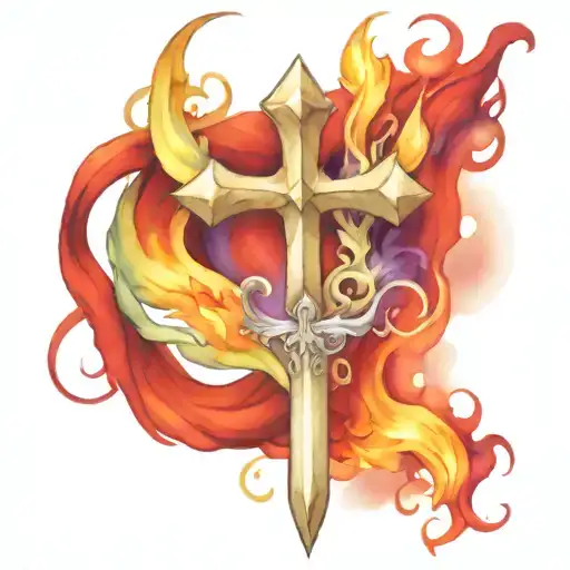 Dagger With Fleur De Lis Hilt Surrounded By Fire