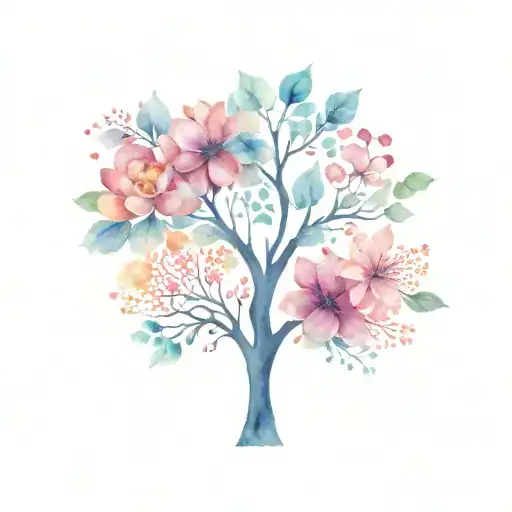 Tree Of Life With Three Different Sized Flowers