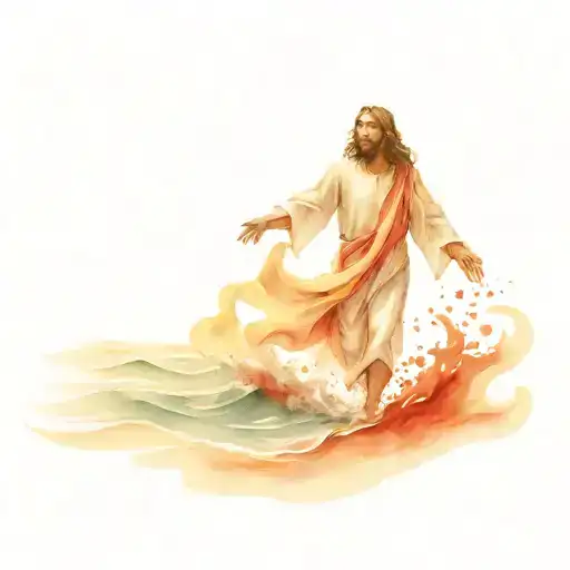 Jesus Walking On Blood Red Sea Waves