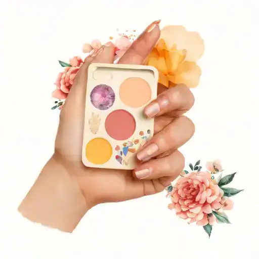 A Tattoo Design Of A Makeup Palette With Intricate Floral Designs And Acrylic Nail Patterns