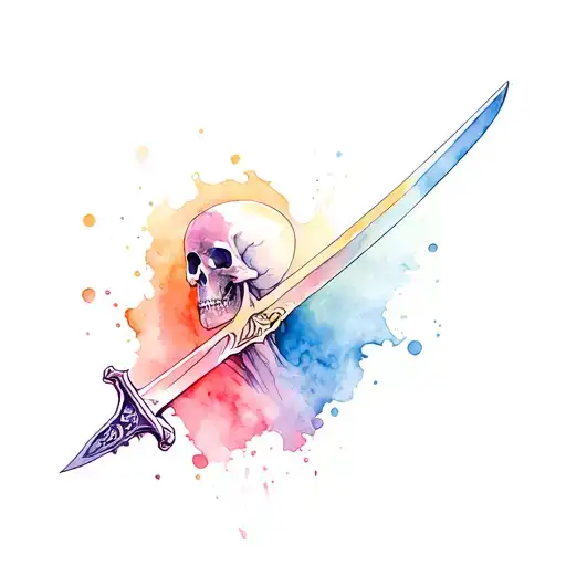 Aquarel Style Squeleton With Sword