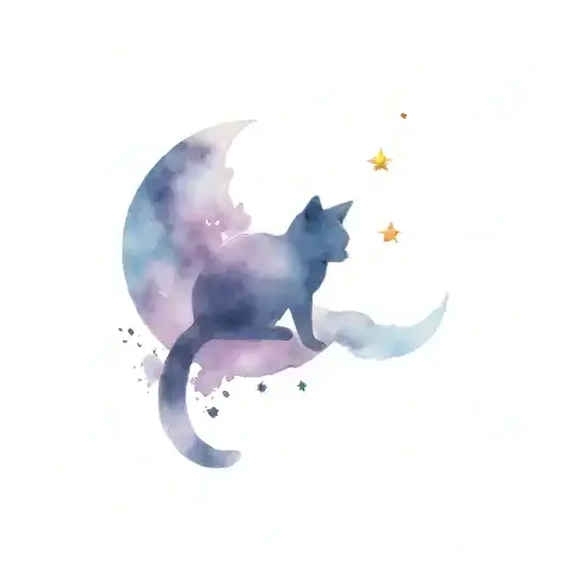 Cat Sitting Looking At Shooting Star Over The Moon