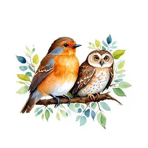 Robin And Owl Sitting